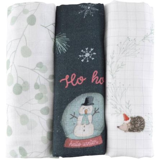 Lot De 3 Langes Gaze De Coton Bio Noel Magique