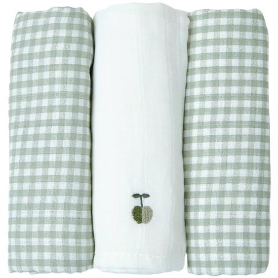 Lot De 3 Langes Gaze De Coton Bio Vert Sauge