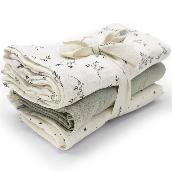Lot De 3 Langes Olive Bloom (70 X 70 Cm) Ecru, Vert