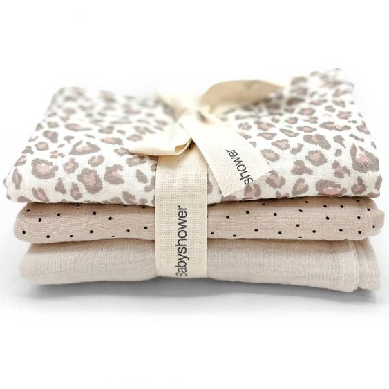 Lot De 3 Langes Soft Print (70 X 70 Cm) Blanc, Gris, Rose