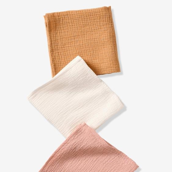 Lot de 3 langes unis en gaze de coton Bio* lot rose