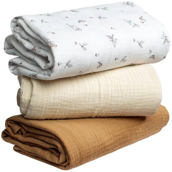 Lot De 3 Maxi Langes Melody Écru Et Camel Melody, Blanc Imprimé Minimali