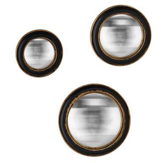 Lot de 3 miroirs convexes noir et doré 14, 19 et 23cm