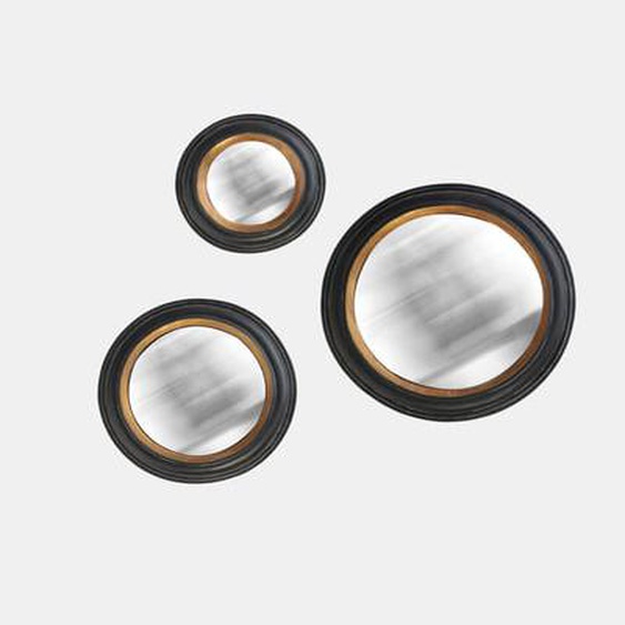 Lot de 3 miroirs ronds convexes noir et doré 18, 24 et 27cm