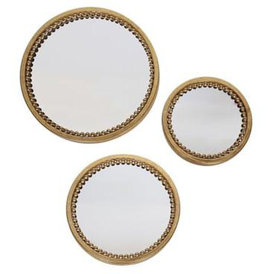 Lot de 3 miroirs ronds perles en métal doré 18, 23 et 28cm