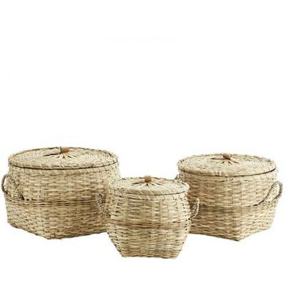 Lot de 3 paniers avec couvercle en fibre naturelle