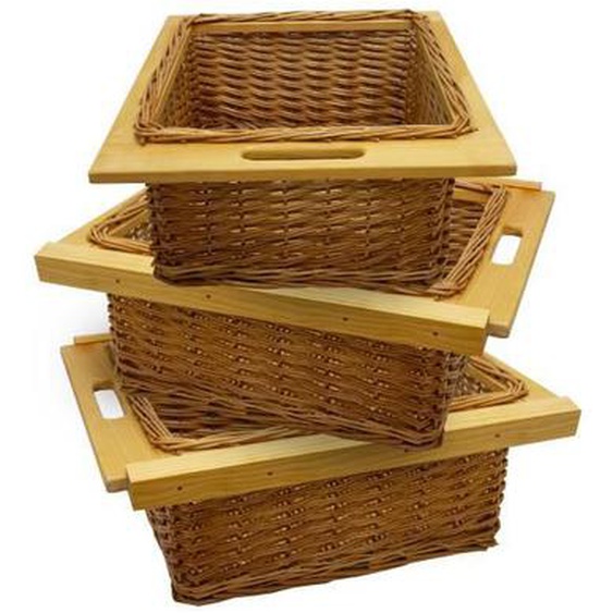 Lot de 3 Paniers Coulissants en Osier 500 mm pour Placard Cuisine | MonsterShop