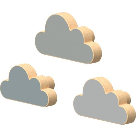 Lot De 3 Patères Enfant En Bois En Forme De Nuage Gris, Vert, Bleu