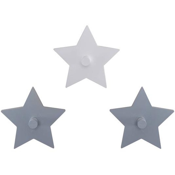 Lot De 3 Patères Murales Étoiles Little Stars Gris Et Blanc