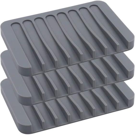 Lot De 3 Porte Savon En Silicone Avec Écoulement Automatique, Boîte À Savon Bain Douche Pour Salle De Bain,cuisine Ou Voyage,Gris