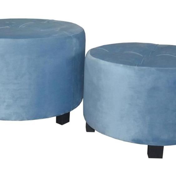 Lot de 3 Poufs en Velours Bleu - Paris Prix - Canaille - Design Contemporain