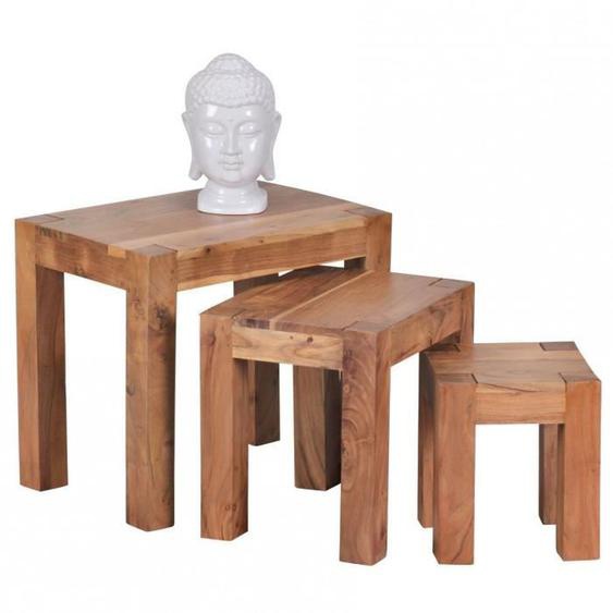 Lot de 3 Table dappoint marron contemporain en bois massif L. 50 x P. 36 x H. 45 cm collection Army Marron