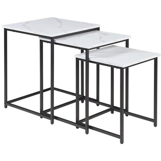 Lot de 3 tables basses gigognes Trollhättan noir effet marbre blanc en.casa