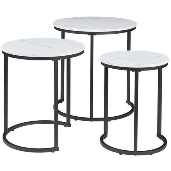 Lot de 3 tables basses gigognes Ulricehamn noir effet marbre blanc en.casa