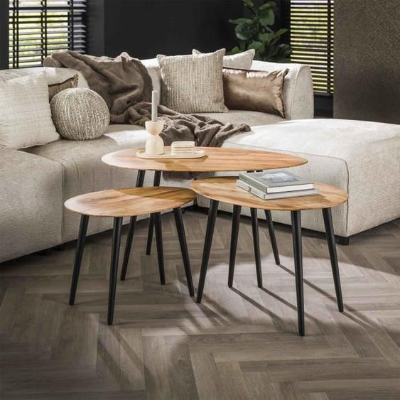 Lot de 3 tables dappoint 90, 66 et 55 cm en acacia naturel et métal
