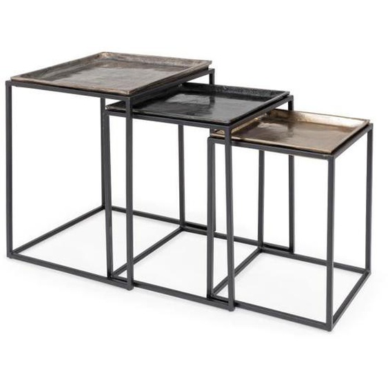 Lot de 3 tables dappoint carrées en aluminium gris, noir et doré
