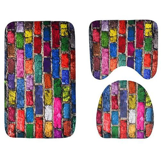 Lot de 3 tapis de salle de bain en briques colorées, antidérapants, anti-moisissure, en forme de U, pour abattant de toilette, p