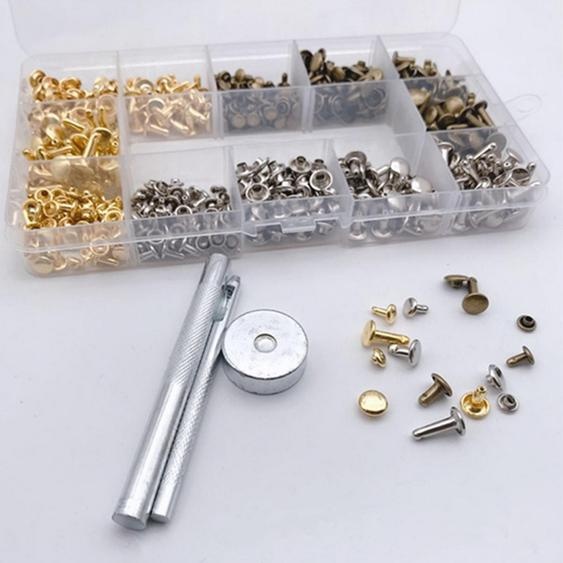 Lot de 300 rivets en cuir à double tête, clous tubulaires en métal avec pince à poinçonner et kit doutils de fixation pour le bricolage et lartisanat du cuir