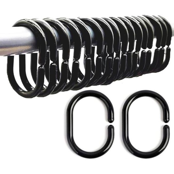 Lot de 36 anneaux de rideau de douche, crochets de rideau de douche noirs en plastique en forme de C pour tringle de fenêtre