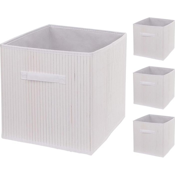 lot de 4 boîtes pliantes HWC-C21, corbeille de rangement Boîte de tri Boîte de rangement, bambou 32x32x32cm ~ blanc