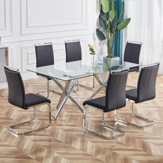 Lot de 4 chaises à piètement luge avec structure métallique chromée – rembourrage moelleux avec revêtement en similicuir, capacité de charge jusquà 120 kg, pour salles de réunion, restaurants