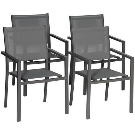 Lot de 4 chaises en aluminium anthracite - textilène gris