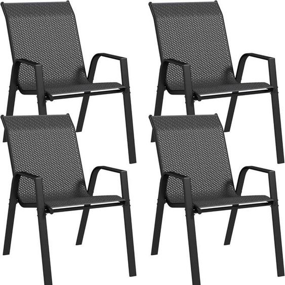 Lot de 4 chaises de Jardin Fauteuil dExtérieur avec Accoudoirs Effet Rotin