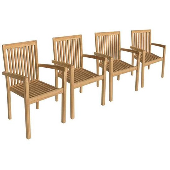 Lot de 4 chaises de jardin JAVA empilables en teck Marron
