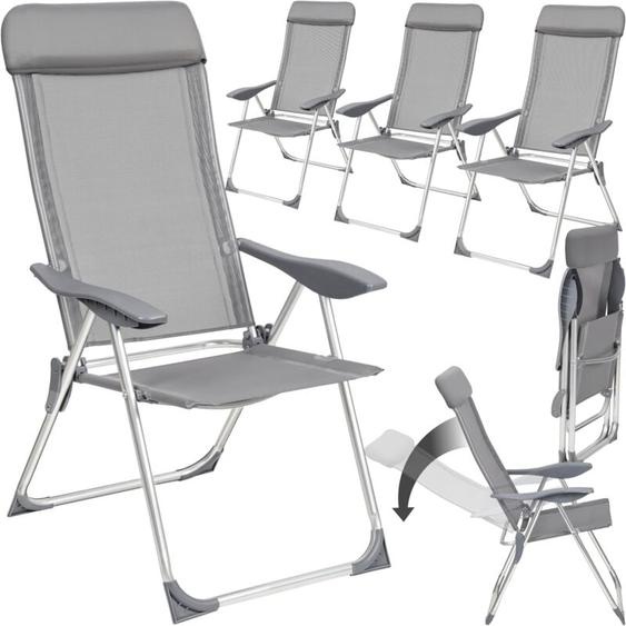 No Brand - Lot de 4 chaises de jardin Pliable Dossier réglable en 5 positions, avec coussin de tête