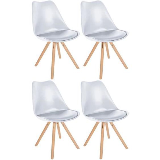Lot de 4 Chaises de Salle à Manger - CLP - Sofia - Coque en Plastique - Pieds en Bois - Blanc Nature Rond