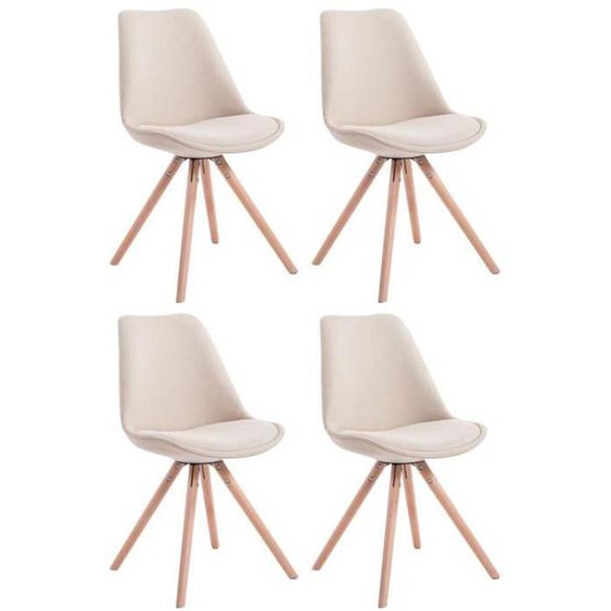Lot de 4 Chaises de Salle à Manger - CLP - Toulouse en Tissu - Pieds en Bois - Design Scandinave - Crème-Nature
