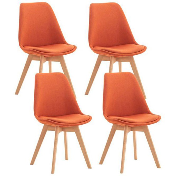 Lot de 4 chaises de salle à manger cuisine bureau style scandinave en tissu orange pieds en bois