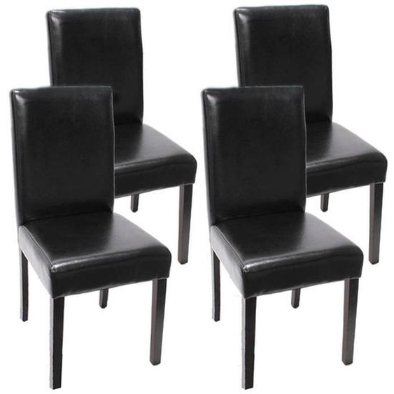 Lot de 4 chaises de salle à manger cuisine en cuir noir pieds en bois fonces design moderne