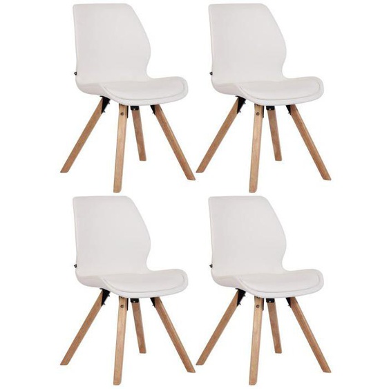 Lot de 4 chaises de salle a manger design scandinave en PVC blanc et pieds en bois clair 10_0001847