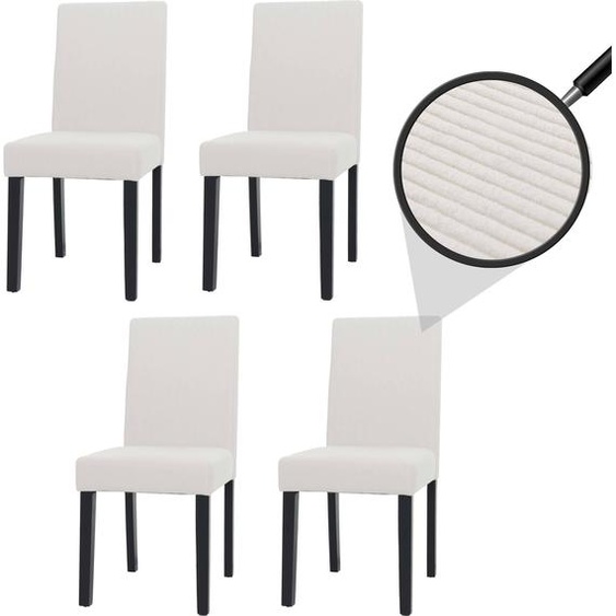 lot de 4 chaises de salle à manger Littau, chaise de cuisine à dossier haut, tissu/textile velours côtelé bois ~ crème, pieds foncés