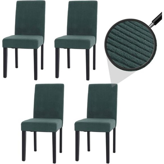 lot de 4 chaises de salle à manger Littau, chaise de cuisine à dossier haut, tissu/textile velours côtelé bois ~ vert, pieds foncés