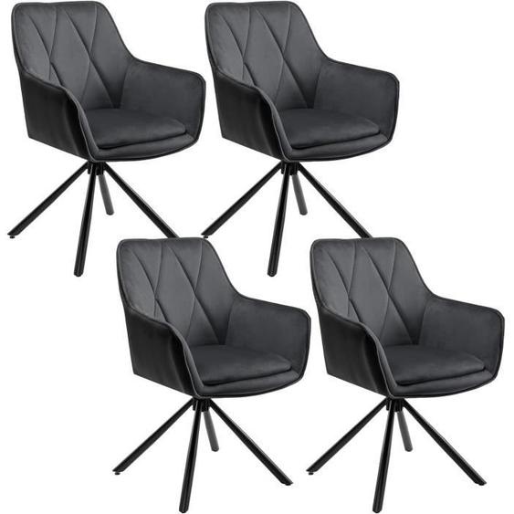 Lot de 4 Chaises de Salle à Manger Pivotante, Chaise de Cuisine Scandinave, Fauteuil en Velours+Similicuir, Gris foncé E0AG0098-4