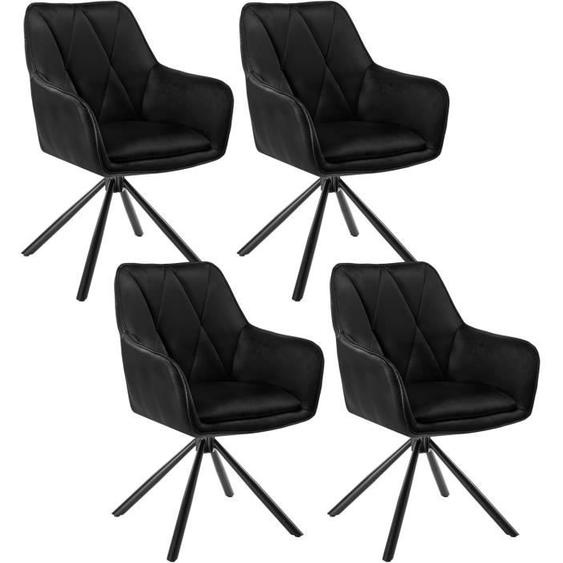 Lot de 4 Chaises de Salle à Manger Pivotante, Chaise de Cuisine Scandinave, Fauteuil en Velours+Similicuir, Noir E0AG0099-4