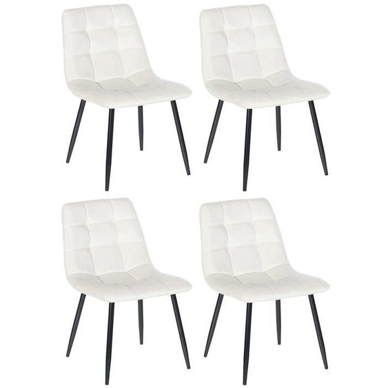 Lot de 4 chaises de salle a manger style moderne et confortable en tissu velours blanc creme et metal noir 10_0001791