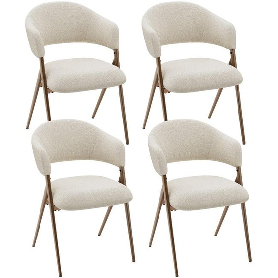 Lot de 4 Chaises de Salle à Manger Vintage,Dossier Ergonomique,Cadre en Métal Solide et Durable,Revêtement en Tissu Beige