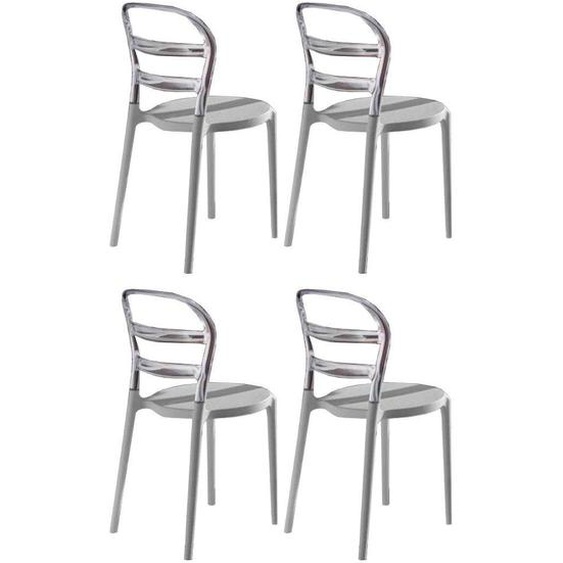 Lot de 4 chaises design DEJAVU en polycarbonate transparent et blanc