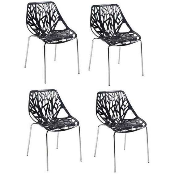 Lot de 4 chaises empilables noires avec pieds métal chromé - TIMBER Meubletmoi