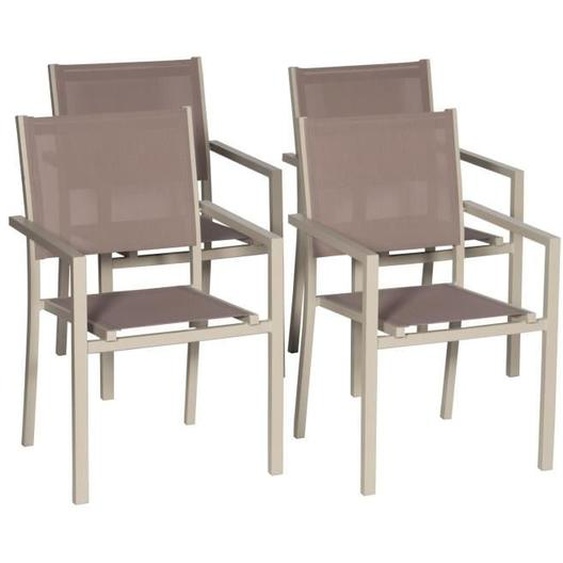 Lot de 4 chaises en textilène et aluminium - HAPPY GARDEN - Contemporain - Taupe - Empilables