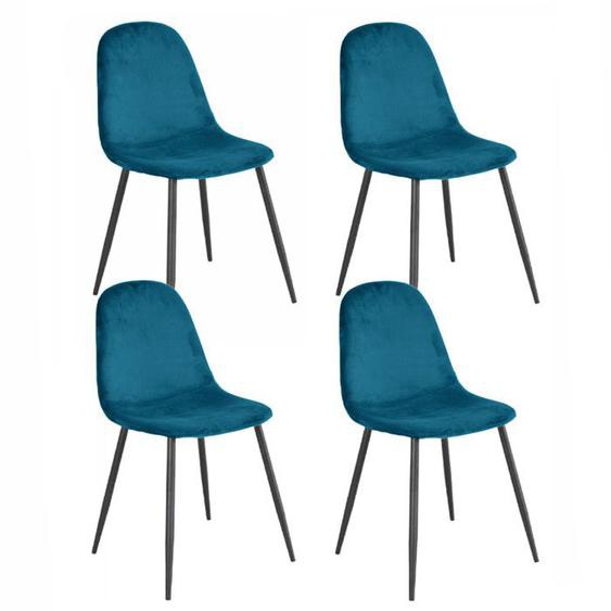 Lot de 4 chaises en velours bleu canard avec pieds métal noir – BIBA 2 Meubletmoi