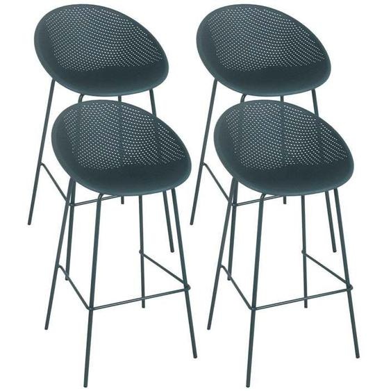 Lot de 4 chaises hautes de terrasse en plastique bleu canard - Oviala