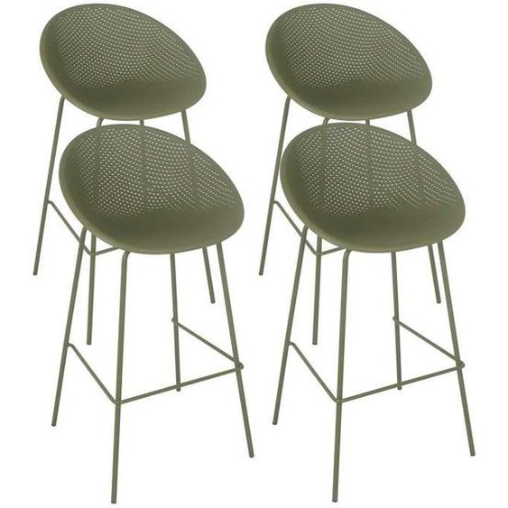 Lot de 4 chaises hautes de terrasse en plastique vert olive - Oviala