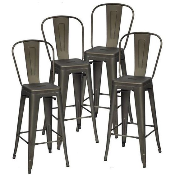 Lot de 4 chaises hautes vintage en metal chaise de cuisine de 76 cm chaises de bar en metal avec dossier haut tabourets