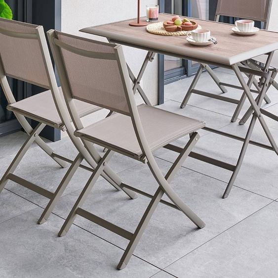 Lot de 4 chaises jardin pliante ESSENTIA Noisette / Café Acier traité époxy, Aluminium Texaline Hespéride