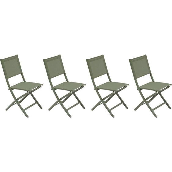 Lot de 4 chaises jardin pliante ESSENTIA Vert laurier Acier traité époxy, Aluminium Texaline Hespéride