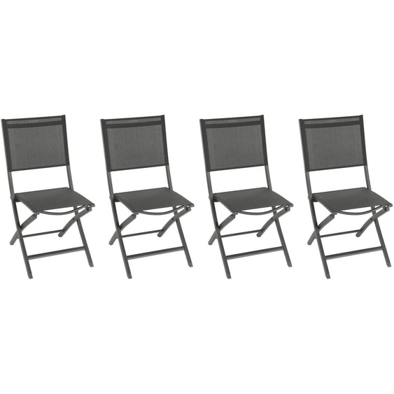 Lot de 4 chaises jardin pliantes ESSENTIA Anthracite   Graphite Aluminium traité époxy, Texaline Hespéride